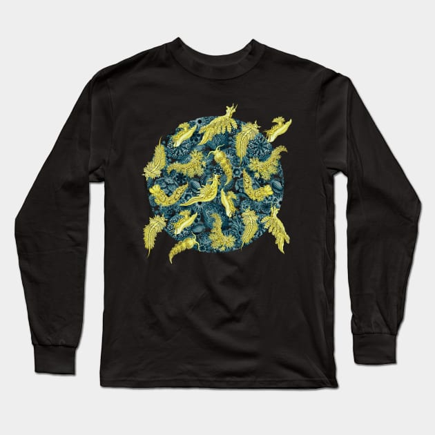 Ernst Haeckel Yellow Nudibranch on Cerulean Sea Squirts Long Sleeve T-Shirt by Scientistudio